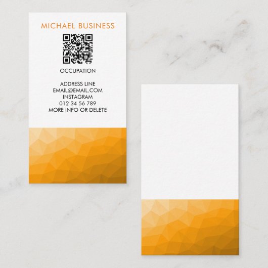 Oranje verloop geometrisch mesh patroon QR-code Visitekaartje (Voorkant / Achterkant)