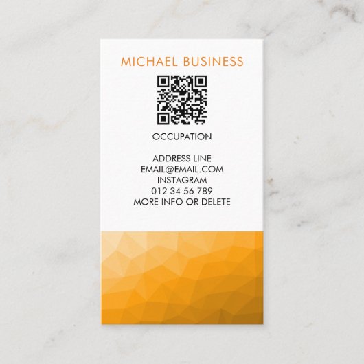 Oranje verloop geometrisch mesh patroon QR-code Visitekaartje (Voorkant)