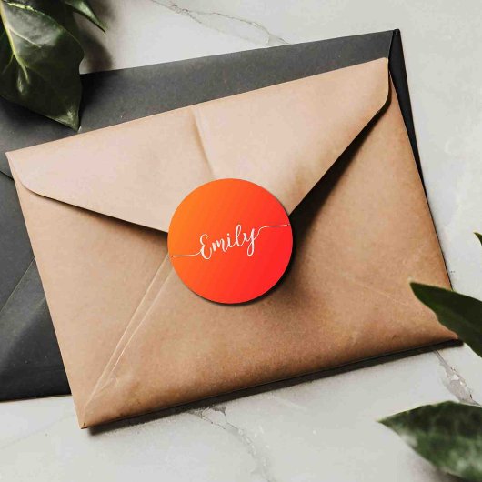 Oranje verloop - voeg naam Classic ronde sticker t