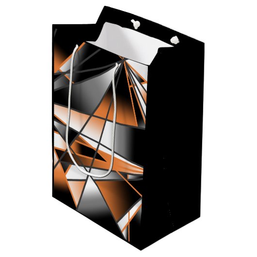 Oranje verloopkleur vulling mechanisch ontwerp medium cadeauzakje (Voorkant Gekanteld)