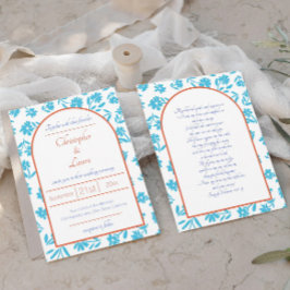 Oranje Verona Sunset Blue Flowers Wedding Kaart