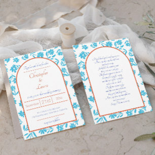 Oranje Verona Sunset Blue Flowers Wedding Kaart