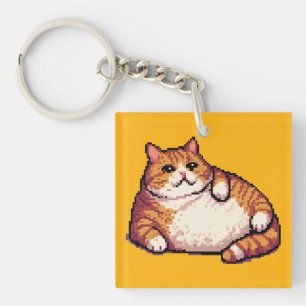 Oranje vet kat meme pixel art sleutelhanger