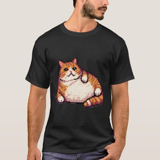 Oranje vet kat meme pixel art t-shirt (Voorkant)