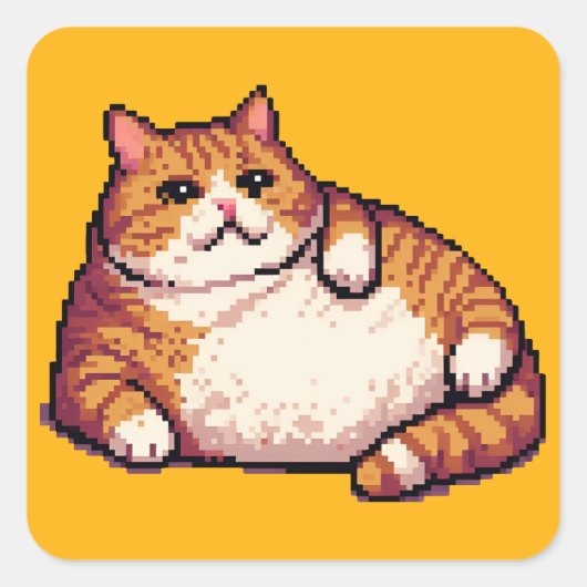 Oranje vet kat meme pixel art vierkante sticker (Voorkant)