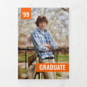 Oranje Vet & Modern Foto Afstuderen Drieluik Uitnodiging (Cover)