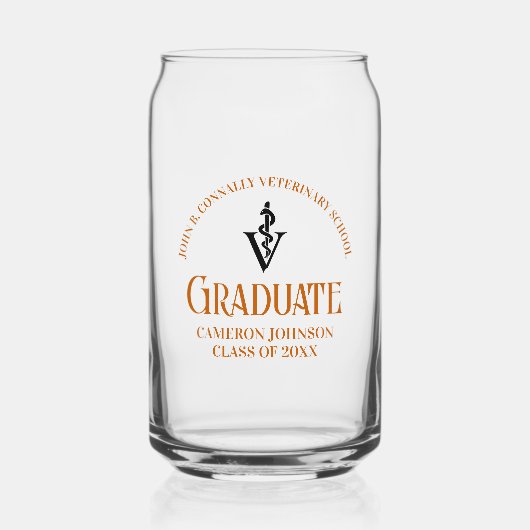 Oranje Veterinaire School Afstuderen Custom Blikvorm Glas (Voorkant)