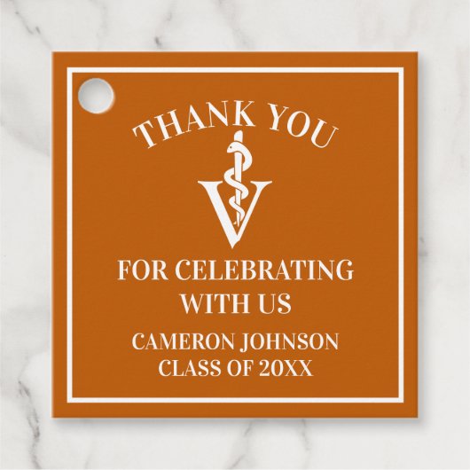 Oranje Veterinaire School Custom Graduation Party Bedankjes Labels (Voorkant)