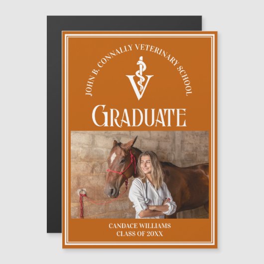 Oranje Veterinaire School Foto Afstuderen Magnet (Voorkant / Achterkant)