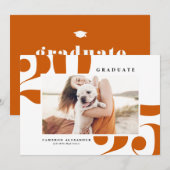 Oranje Vetgedrukte Typografie 2025 Foto Afstuderen Aankondiging (Voorkant / Achterkant)