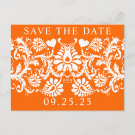 Oranje Victoriaans Bloemen Damask Save the Date Aankondigingskaart