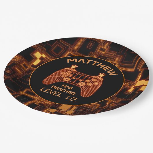 Oranje videospelcontroller papieren bordje (Gekanteld)