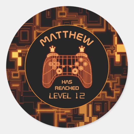 Oranje videospelcontroller ronde sticker (Voorkant)