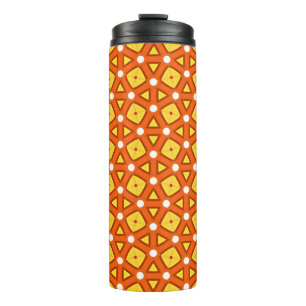 Oranje vierkant & driehoek naïef retro patroon thermosbeker