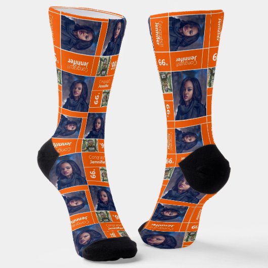 Oranje vierkante foto afstudeerklas jaar sokken (Gebogen)