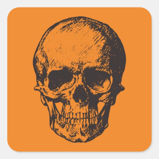 ORANJE VIERKANTE HALLOWEEN SCHEDEL STICKER HAND GE (Voorkant)