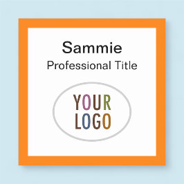Oranje Vierkante Naam Badge met Logo Pin of Magnet