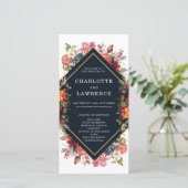 Oranje vintage bloem bruiloftsprogramma (Staand voorkant)