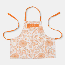 Oranje Vintage Bloemen Custom Name Schort