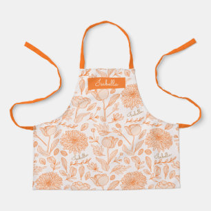 Oranje Vintage Bloemen Custom Name Schort