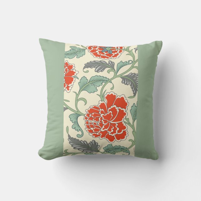 Oranje Vintage Bloempatroon  Kussen (Voorkant)
