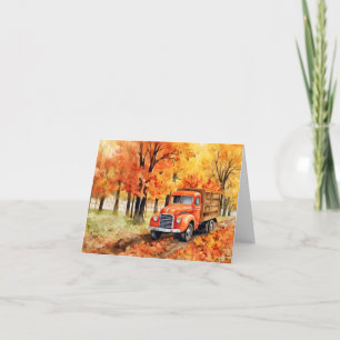Oranje Vintage Pick-up Truck in Herfst Blank Notitiekaartje