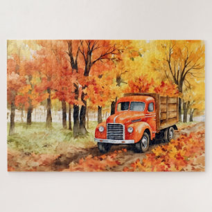 Oranje Vintage Pick-uptruck in de herfst 20x30 Legpuzzel