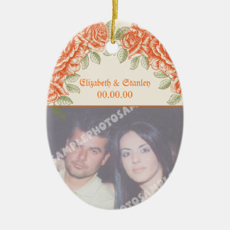 Oranje vintage rozen Huwelijk Opslag de Datum Keramisch Ornament