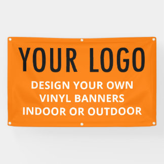 Oranje vinyl banner met oogjes voor buiten | binne