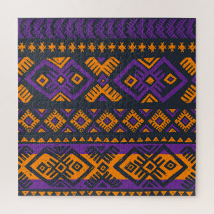 Oranje, violette tribal geometrische naadloze patr legpuzzel