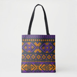 Oranje, violette tribal geometrische naadloze patr tote bag