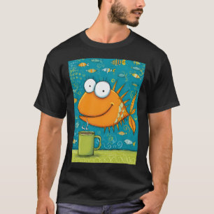 Oranje Vis Doet Net Alsof Koffie de Oceaan Is Terw T-shirt