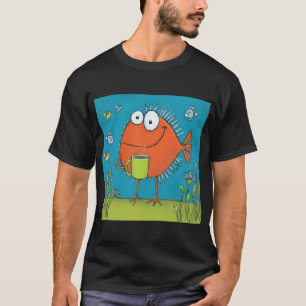 Oranje Vis viert Koffietijd Terwijl het Zwemt T-shirt