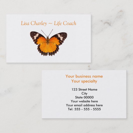 Oranje Visitekaartje van de Boterfly-lak (Voorkant / Achterkant)