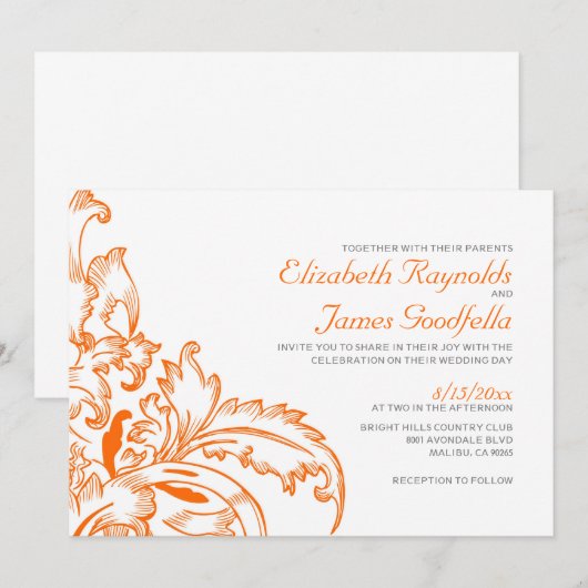 Oranje Vlaamse bruiloft Kaart (Voorkant / Achterkant)