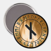 Oranje Vlam Rune Circle [10. nauthiz] magneet (Voorkant / Achterkant)