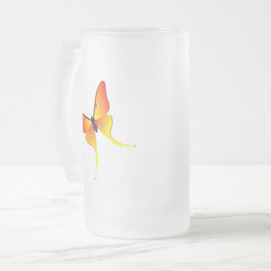 Oranje Vlamvlinder Grote gevriesdroogde Mok van gl (Voorkant links)