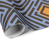 Oranje Vlek Zwart Maze Patroon op Aangepaste Kleur Cadeaupapier (Rol Hoek)