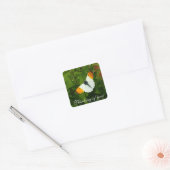 Oranje vleugelvleugel vierkante sticker (Envelop)