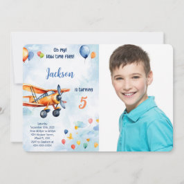 Oranje Vliegtuig Kinderen Verjaardagsfeestje Foto Kaart