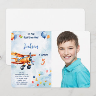 Oranje Vliegtuig Kinderen Verjaardagsfeestje Foto Kaart