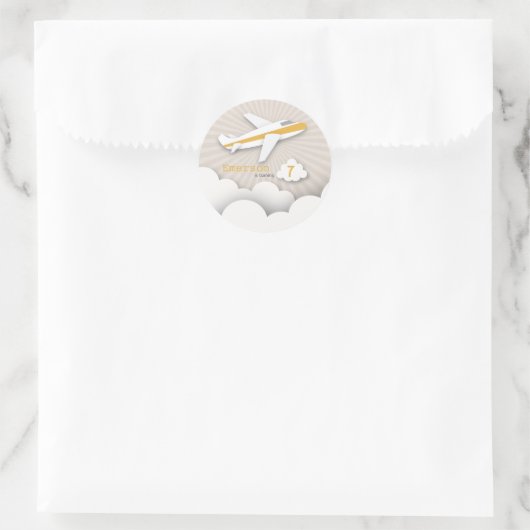 Oranje Vliegtuig Verjaardagsfeestje Sticker (Tas)