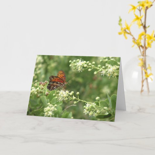 Oranje vlinder - alle keren onbeschreven groet kaart (Gele Bloem)