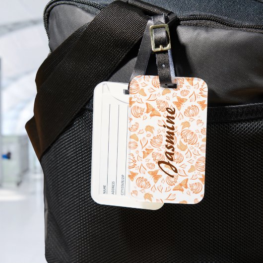Oranje Vlinder Bloempatroon Custom Monogram Bagagelabel