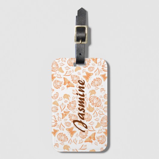 Oranje Vlinder Bloempatroon Custom Monogram Bagagelabel (Voorkant (verticaal))