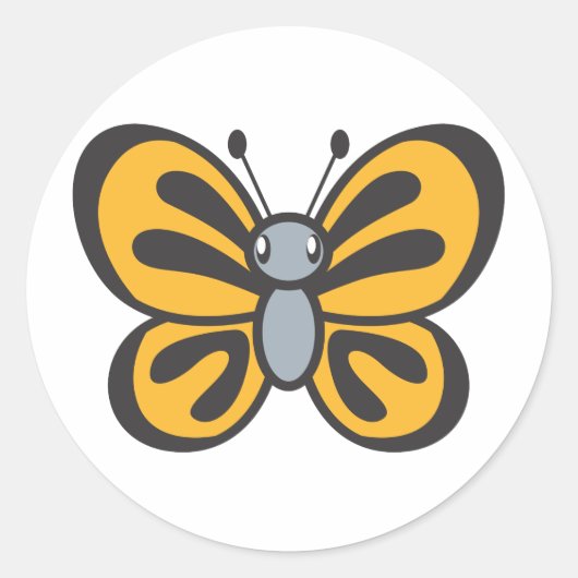 Oranje vlinder Cartoon Ronde Sticker (Voorkant)