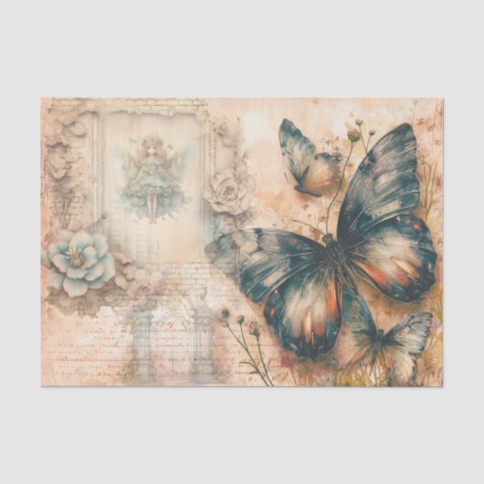  Oranje Vlinder Collage Decoupage Papier (Voorkant)