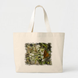 Oranje vlinder en bijen grote tote bag