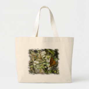 Oranje vlinder en bijen grote tote bag