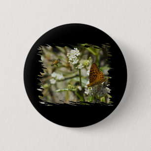 Oranje vlinder en bijen ronde button 5,7 cm